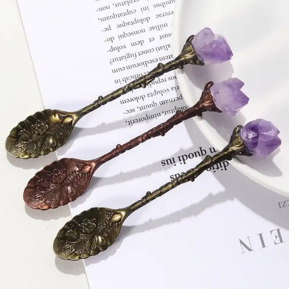 LOT of Purple Amethyst Crystal Spoons Antique Style NEW MINT - Picture 1 of 6